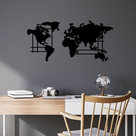 Wallity World Map - M Escultura de pared de metal negra